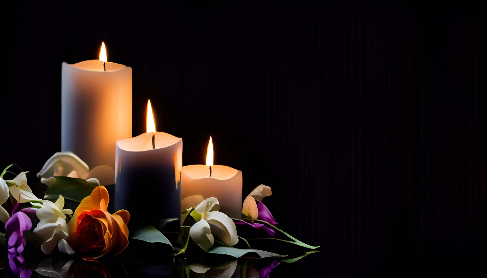 burning-candles-flowers-black-background